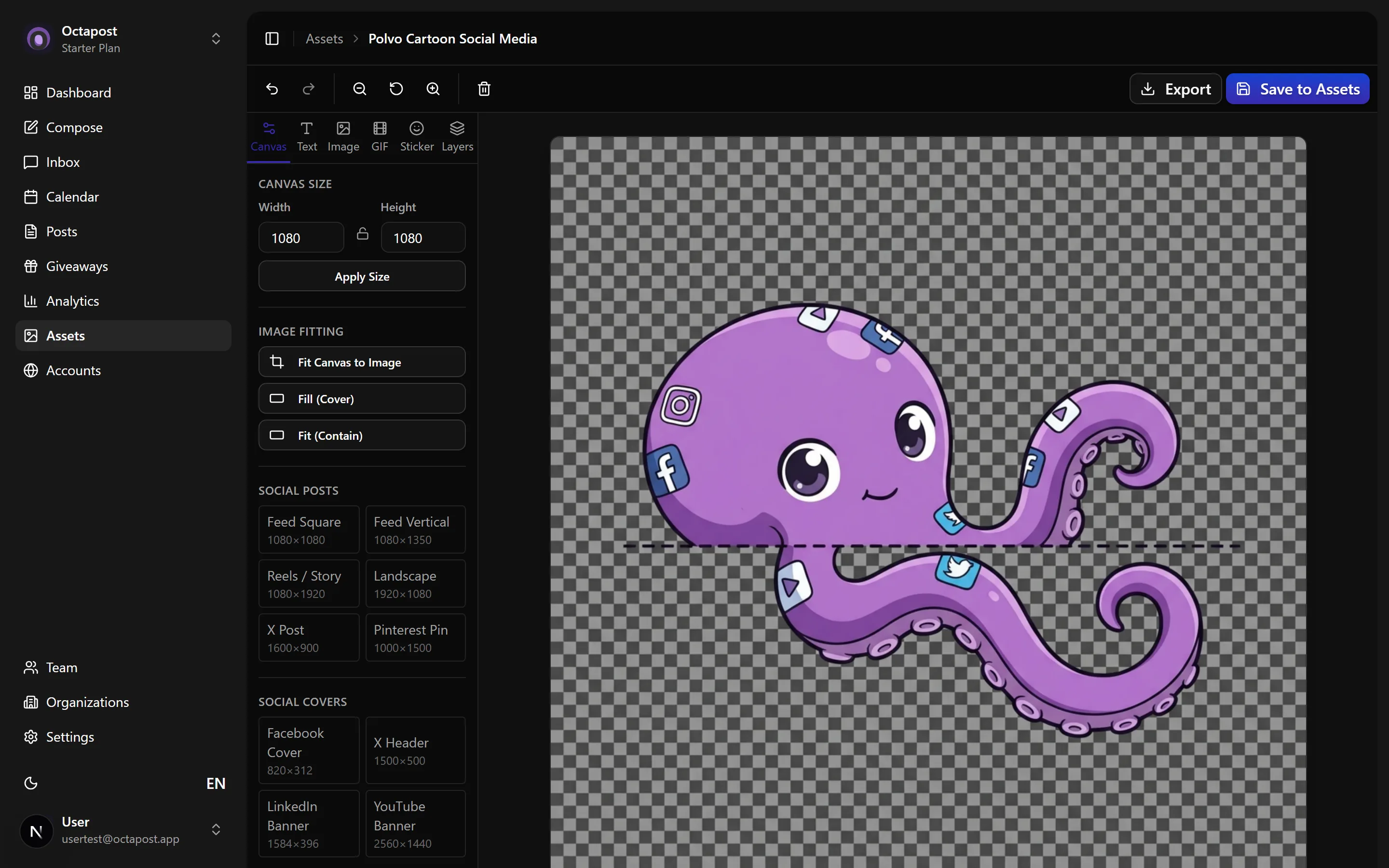 The Image Editor — canvas presets, text, stickers, GIF layers and platform-sized exports.