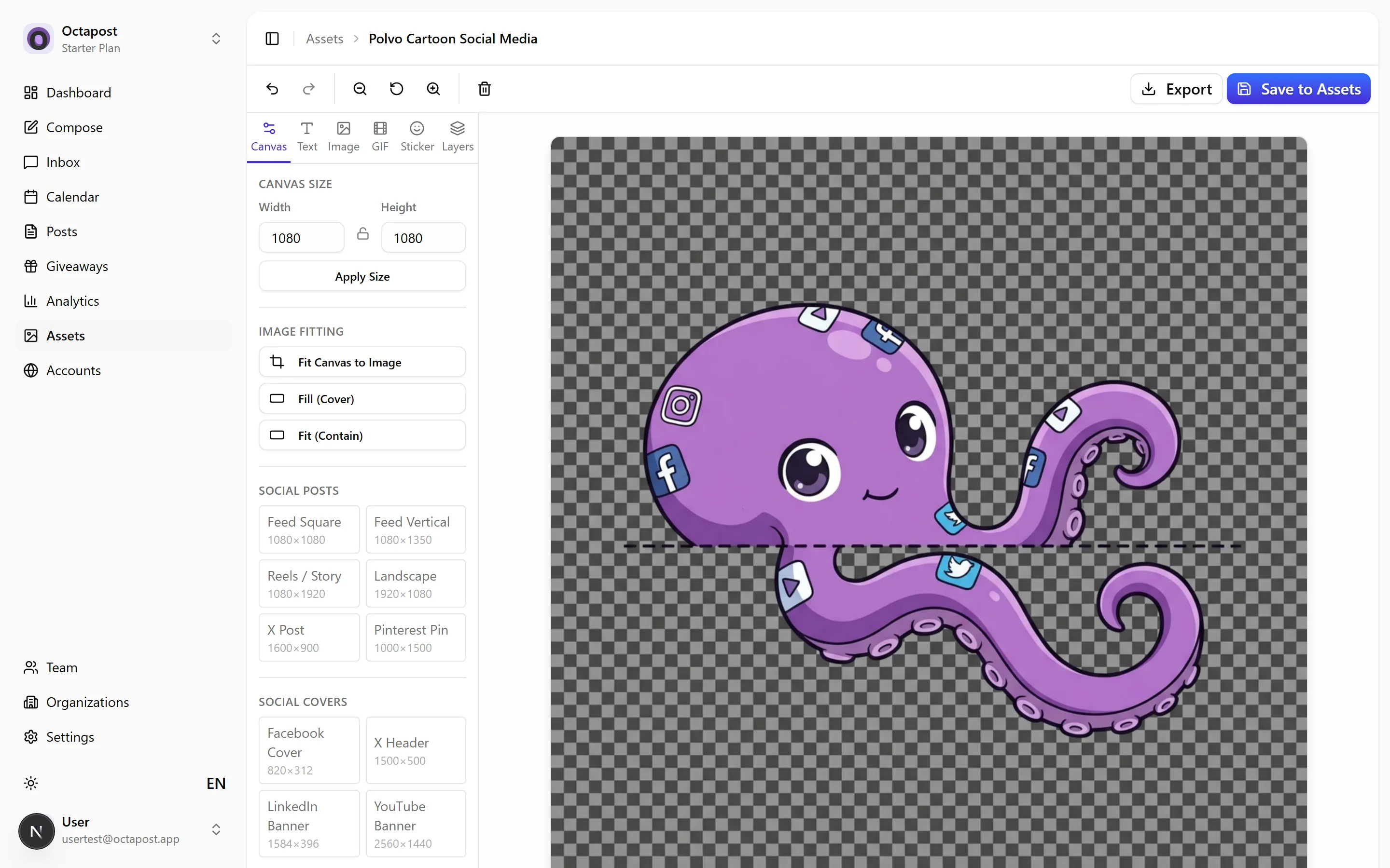 The Image Editor — canvas presets, text, stickers, GIF layers and platform-sized exports.